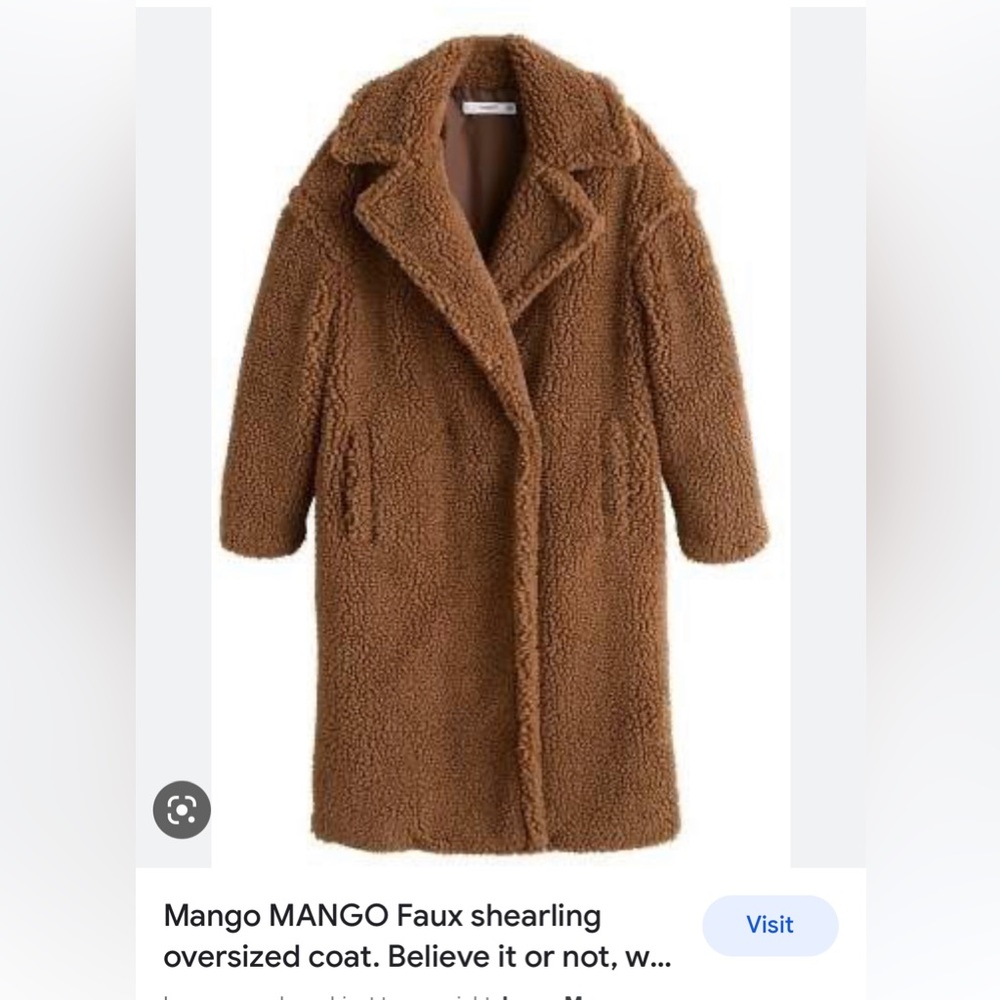 Mango Faux Shearling Teddy Faux Fur Coat With Lapels Bloggers XS